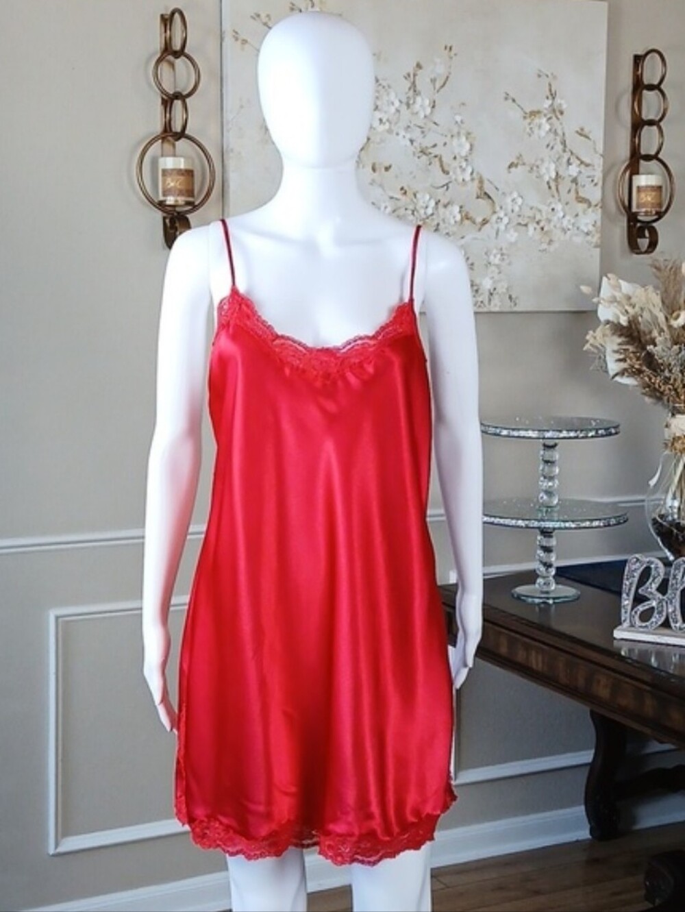 Victoria's Secret Women's Red Lace Trim Slip Mini Dress - Women's Lingerie Large - Picture 5 of 16
